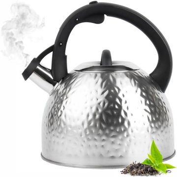 Czajnik z gwizdkiem NA GAZ INDUKCJĘ stal nierdzewna SREBRNY 3 L