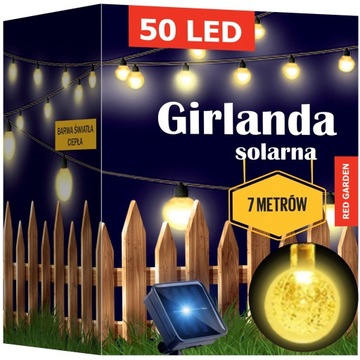 GIRLANDA SOLARNA OGRODOWA LAMPKI SOLARNE 50 ŻARÓWEK LED NA BALKON 7 metrów