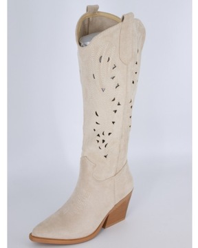 ДЛИННЫЕ ОТКРЫТЫЕ ЖЕНСКИЕ КОВБОЙСКИЕ БОТИНКИ, ЗАМШЕВЫЕ БОТИНКИ, БЕЖЕВЫЙ 37