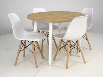 Stół okrągły 100 cm + 4 krzesła SKANDYNAWSKIE