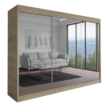 SZAFA MILAN - 3D 180 CM - SONOMA ( 3x lustro ) - garderoba trzydrzwiowa