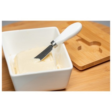 БЕЛАЯ ФАРФОРОВАЯ МАСЛЕНКА + НОЖ ДЛЯ МАСЛА С БАМБУКОВОЙ КРЫШКОЙ