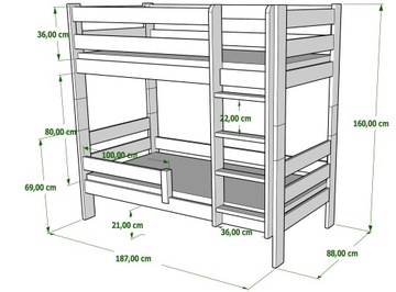 ГАГАТЕК Кровать деревянная двухъярусная 180x80