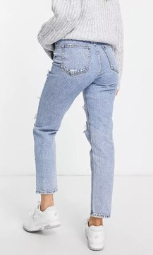 Pull&Bear MOM JEANS rurki BLOG przetarcia DZIURY denim 40 L