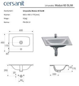 ВСТРАИВАЕМАЯ РАКОВИНА 60 CERSANIT MODUO K116-043