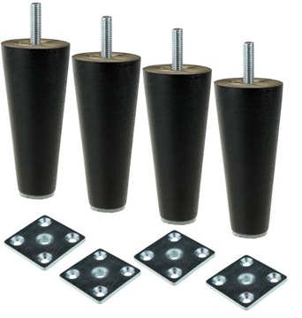 Nogi Nóżki 10 cm Drewniane czarne + blachy zestaw