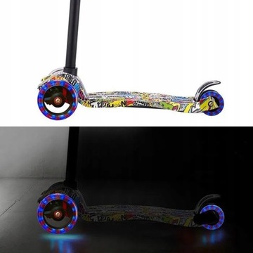 ТРЕХКОЛЕСНЫЙ БАЛАНСИРОВАННЫЙ САМОКАТ СО СВЕТОДИОДНЫМИ КОЛЕСАМИ ГРАФИТТИ