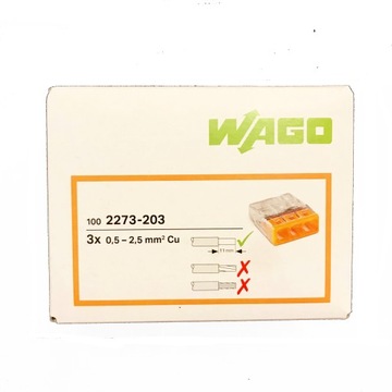 WAGO SZYBKOZŁĄCZKA 2273-203 3x0,5-2,5mm 100SZT