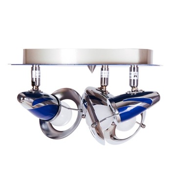 Lampa Sufitowa Trójpunktowa Chrom Niebieski Spoty