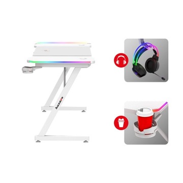 Игровой компьютерный стол Huzaro Hero 3.3 белого цвета с RGB-подсветкой + коврик XXL