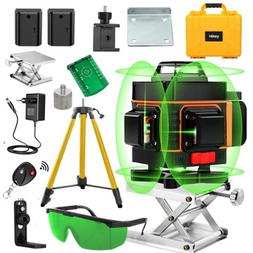 POZIOMICA LASEROWA LASER KRZYŻOWY 4D 16 LINII ZIELONA + STATYW + 2 X AKU