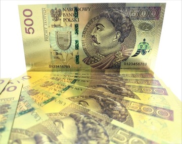 Позолоченная коллекционная банкнота 500 ZŁOTYCH SOBIESKI, цветная версия, УНИКАЛЬНАЯ.