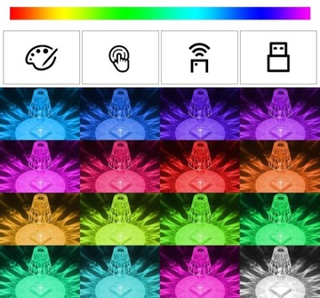 CRYSTAL LED НАСТОЛЬНЫЙ НОЧНИК DIAMOND TOUCH RGB ПУЛЬТ ДУ USB