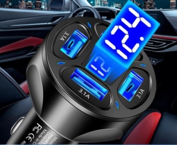 Быстрое и мощное автомобильное зарядное устройство, 4 порта USB, разветвитель 3,1 А, 66 Вт, светодиодный дисплей