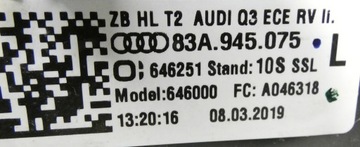 AUDI Q3 2018-2020 83A945075 SVĚTLO LEVÝ ZADNÍ