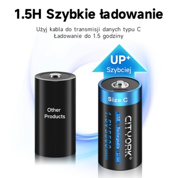 6 шт., 1,5 В, 5500 мВтч, литий-ионный аккумулятор LR14 размера C с USB-кабелем