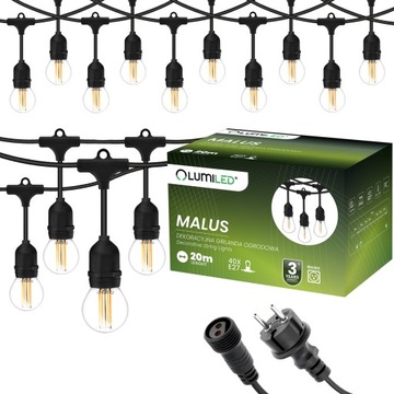 Girlanda Ogrodowa ZEWNĘTRZNA ŁAŃCUCH ŚWIETLNY 20m + 40 LED E27 Żarówki 7W