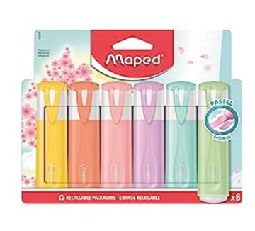 Zakreślacze Maped FluoPeps Pastel 6 kolorów pastelowe w etui kartonowym