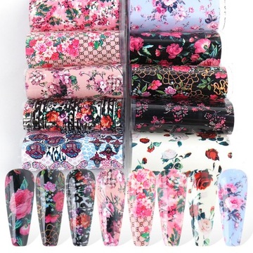 10x ФОЛЬГА ДЛЯ НОГТЕЙ 10смx4см НАБОР «ЦВЕТЫ РОЗЫ»