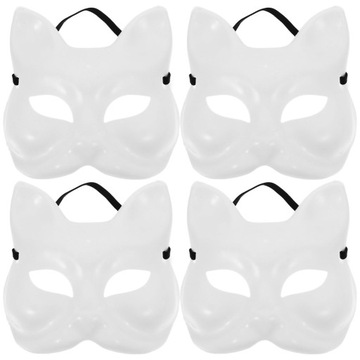 4x Plastikowa Biała Maska Kota KOT do malowania DIY