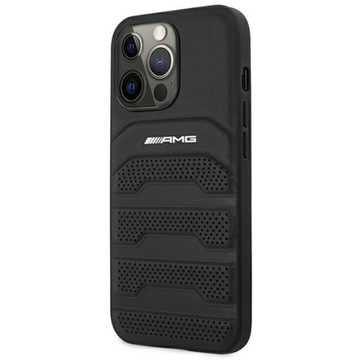 Чехол для iPhone 14 Pro черного цвета с тиснеными линиями AMG