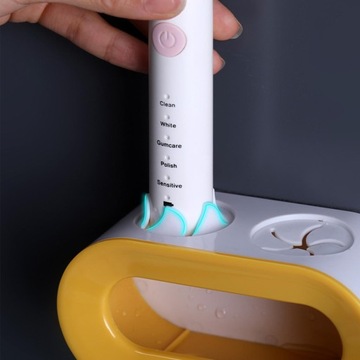 Uchwyt na szczoteczki do zębów z podwójnym otworem, oszczędzający miejsce, żółty