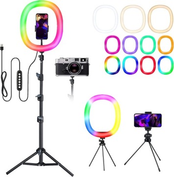 Lampa pierścieniowa RGB do selfie ściemniana LED MAYOGA statyw