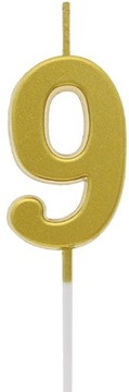 ŚWIECZKA CYFERKA 9 ZŁOTA METALICZNA 9,5x2,3 cm