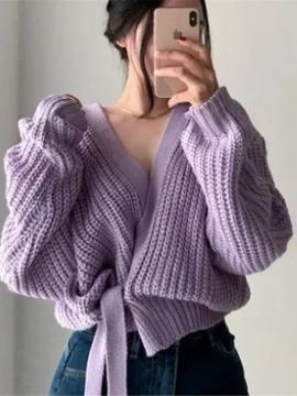 Sweter damski Moda V-neck sznurowane sweter kobiet sweter dziergany koreańs