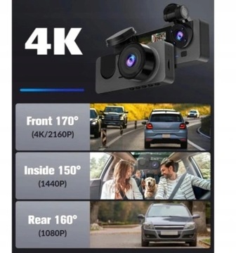 Автомобильный видеорегистратор 4K/2,5K 3в1