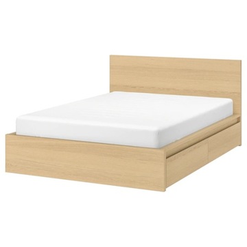 IKEA MALM Rama łóżka 2 pojemnikami dębowa 180x200