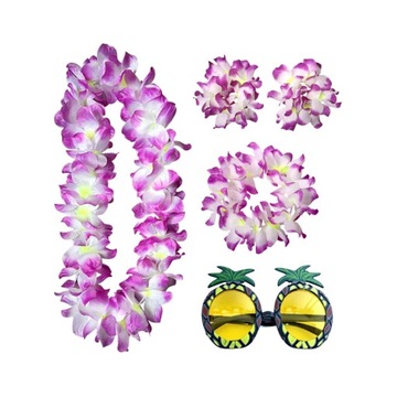 Hawaiian Necklace Costume Set Beach Womens Violet