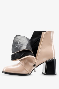 БЕЖЕВЫЕ ЖЕНСКИЕ БОТИНКИ, ОКРАШЕННЫЕ НА ДЕКОРАТИВНОМ БЛОКЕ, МОДНЫЙ БИСЕР, размер 37