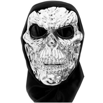 MASKA na głowę HALLOWEEN na twarz CZASZKA srebrna