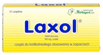 LAXOL 100 mg dokuzan czopki na zaparcia 12 sztuk