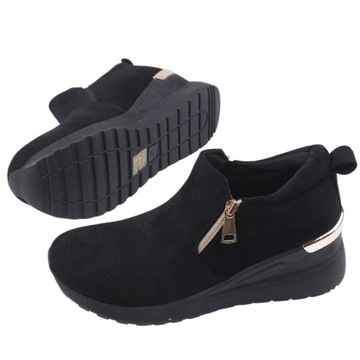 БОТИНКИ НА ТЕЛЕЖКЕ ЖЕНСКИЕ, ЗАМШЕВЫЕ, СПОРТИВНАЯ ОБУВЬ, КРОССОВКИ НА МОЛНИИ, черные