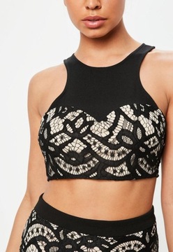 MISSGUIDED CZARNY TOP KORONKA BRALET (36)