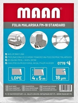 Folia Malarska Ochronna Budowlana 4m x 5m Standard 20m2 Mocna FM-18 0778