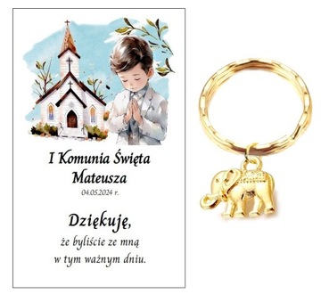 Podziękowanie dla gości breloczek KOMUNIA PAMIĄTKA PREZENT ZŁOTY SŁONIK