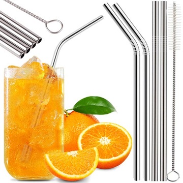 ZESTAW 4x SŁOMKI RURKI METALOWE WIELORAZOWE DO NAPOJÓW EKOLOGICZNE +CZYŚCIK