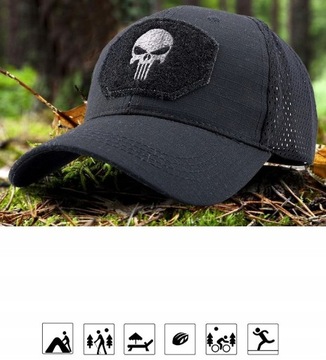 Бейсболка PUNISHER Черная мужская сетчатая бейсболка с вышивкой черепа