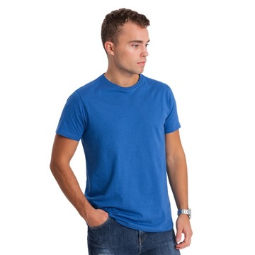 Męski klasyczny bawełniany T-shirt BASIC niebieski V8 OM-TSBS-0146 M