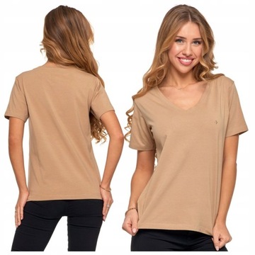 T-SHIRT DAMSKI KOSZULKA Z KRÓTKIM RĘKAWEM MORAJ BD1500-104 BEŻOWA R.M