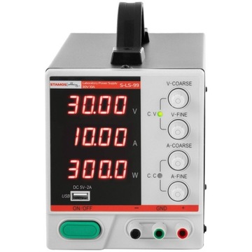 ZASILACZ LABORATORYJNY WARSZTATOWY 0-30V 0-10A USB