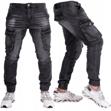 r.33 Spodnie męskie JOGGERY bojówki czarne OXEE