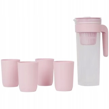 Zestaw dzbanek 1L z filtrem i kubki piknikowy z pokrywką tworzywo plastik