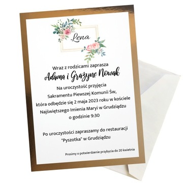 ZAPROSZENIE PIERWSZA KOMUNIA ŚWIĘTA PERSONALIZACJA