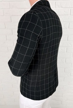 Черный элегантный мужской пиджак в белую клетку 50