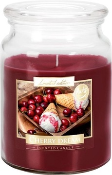 Świeca Cherry dream 100h w szkle z wieczkiem 500g