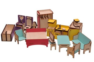 РАЗНОЦВЕТНАЯ ДЕРЕВЯННАЯ МЕБЕЛЬ ДЛЯ КУКОЛЬНЫХ ДОМИКОВ ОБОРУДОВАНИЕ ДЛЯ КУКОЛЬНЫХ ДОМИКОВ